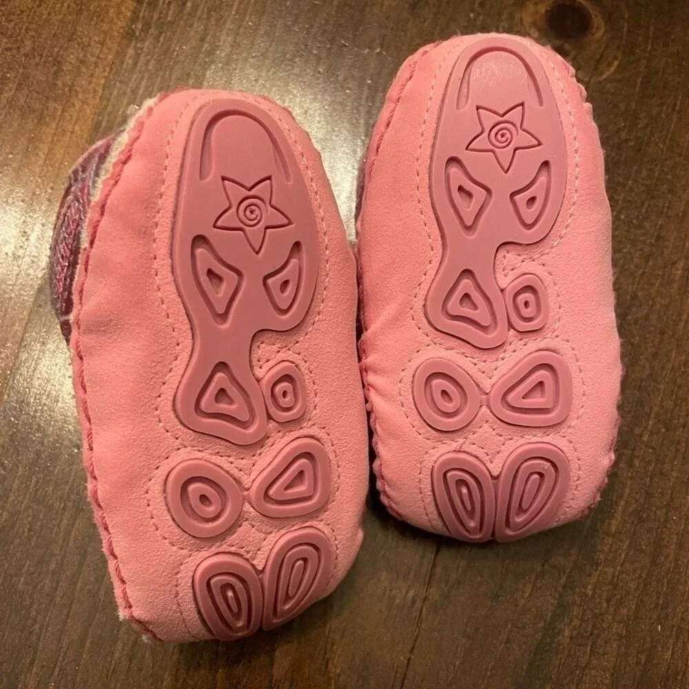 Baby Mary Jane‎ Crib Shoes Kids 3-6M Pink Metallic Glitter Heart Casual Cute